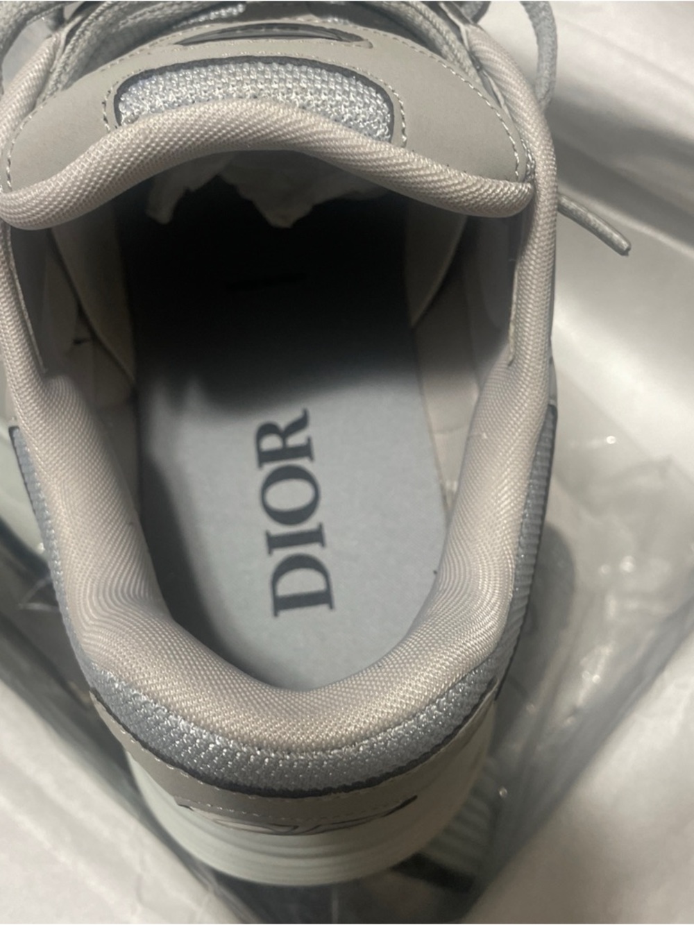Dior Men's Light Gray Mesh & Leather Sneakers with Reflective Accents - Picture 6 of 8